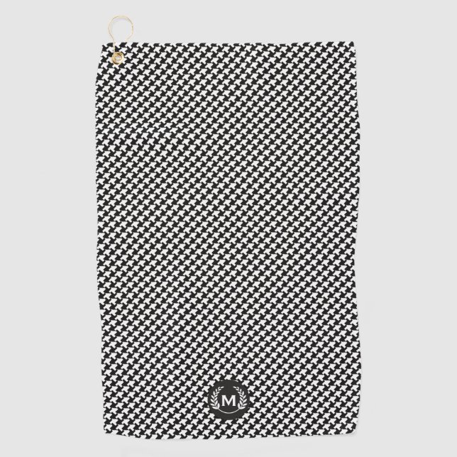 Monogram Black and White Houndstooth Pattern Golf Towel (Front)
