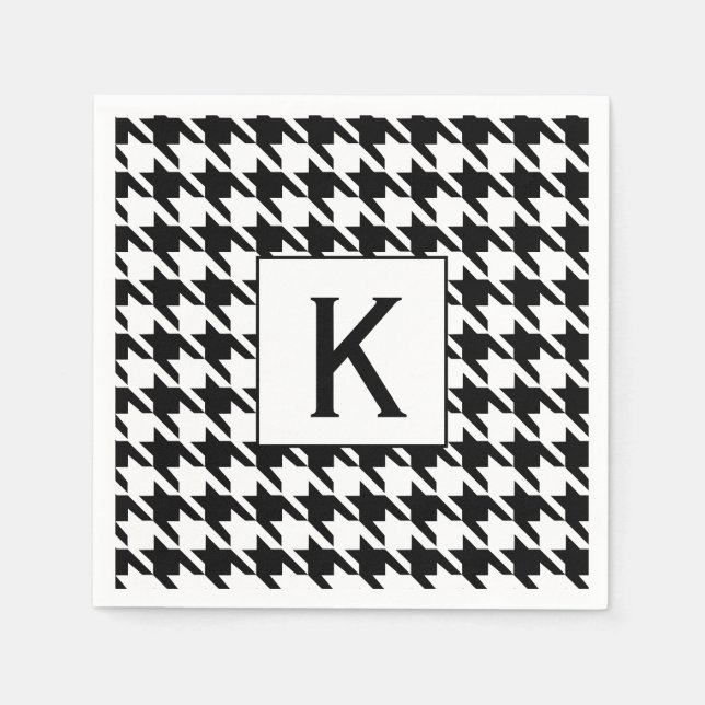 Monogram Black and White Houndstooth Pattetrn Napkin (Front)