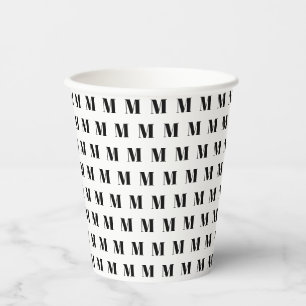 Monogram black and white initial modern pattern paper cups