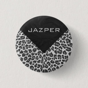 Monogram Black and White Leopard Print 1 Inch Round Button