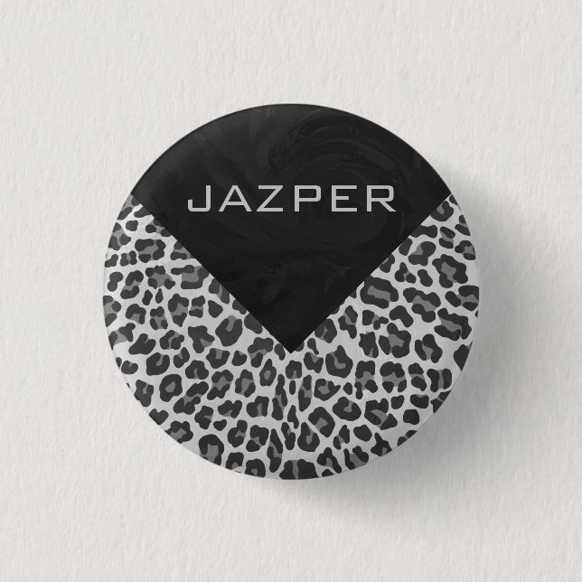 Monogram Black and White Leopard Print 1 Inch Round Button (Front)