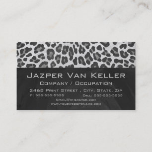 Monogram Black and White Leopard Print Business Card