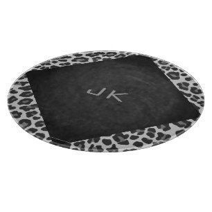Monogram Black and White Leopard Print Cutting Board
