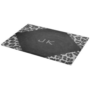 Monogram Black and White Leopard Print Cutting Board
