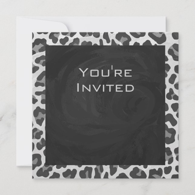 Monogram Black and White Leopard Print Invitation (Front)