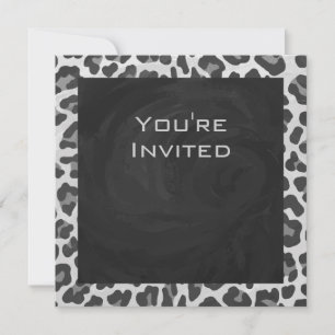 Monogram Black and White Leopard Print Invitation