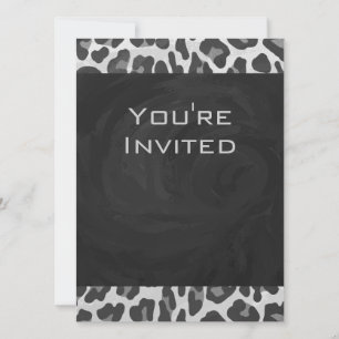 Monogram Black and White Leopard Print Invitation