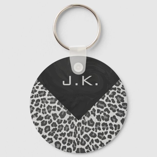 Monogram Black and White Leopard Print Keychain (Front)