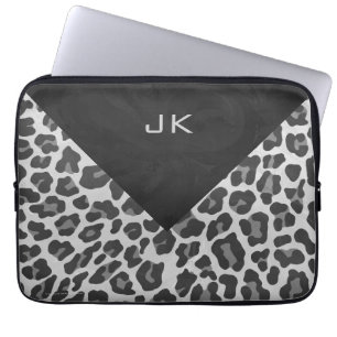 Monogram Black and White Leopard Print Laptop Sleeve