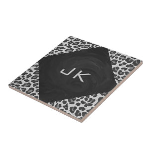 Monogram Black and White Leopard Print Tile