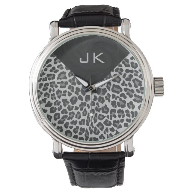 Monogram Black and White Leopard Print Watch (Front)