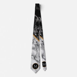 Monogram Black and White Marble Neck Tie