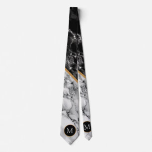 Monogram Black and White Marble Stone Neck Tie