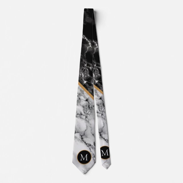 Monogram Black and White Marble Stone Neck Tie (Front)