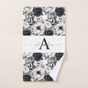 Monogram Black and White Modern Towel Set