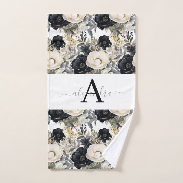 Monogram Black and White Modern Towel Set (Serviette à main)