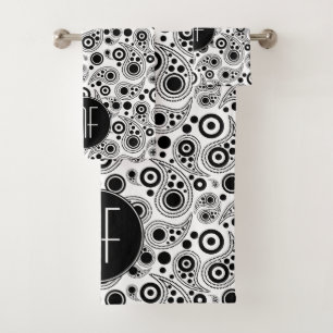 Monogram black and white paisley design bath towel set
