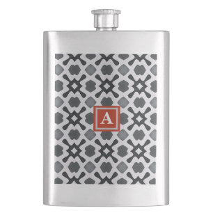 Monogram   Black and White Pattern Classic Flask