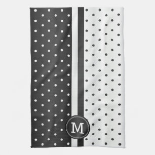 Monogram Black and White Polka Dot Kitchen Towel