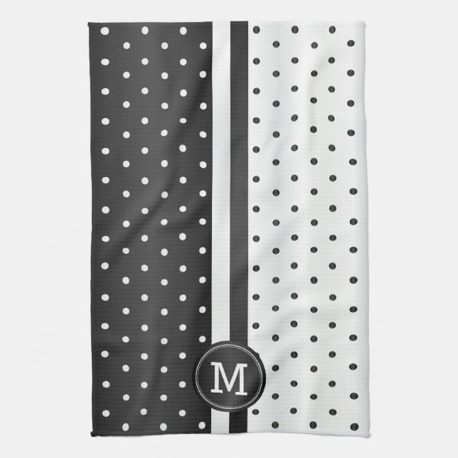 Monogram Black and White Polka Dot Kitchen Towel (Vertical)