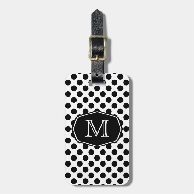 Monogram Black and White Polka Dot Luggage Tag (Front Vertical)