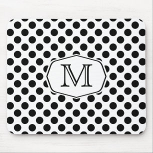 Monogram Black and White Polka Dot Mousepad