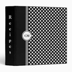 Monogram Black and White Polka Dot Recipe Binder
