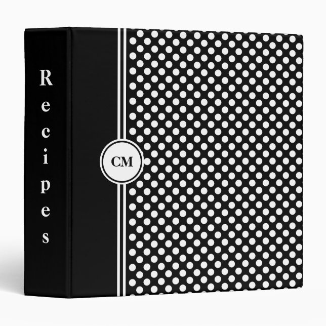 Monogram Black and White Polka Dot Recipe Binder (Front/Spine)