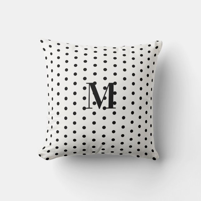 Monogram Black and White Polka Dot  Throw Pillow (Front)