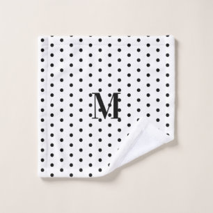 Monogram Black and White Polka Dot Wash Cloth