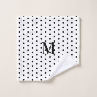 Monogram Black and White Polka Dot  Wash Cloth