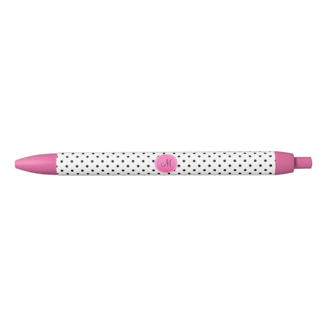 Monogram Black and White Polka Dot with Hot Pink Black Ink Pen (Front)