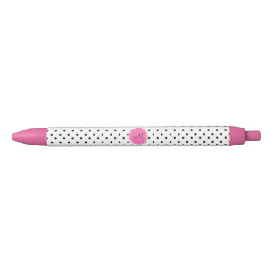 Monogram Black and White Polka Dot with Hot Pink Ink Pen