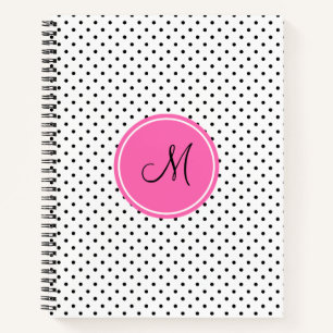 Monogram Black and White Polka Dot with Hot Pink Notebook