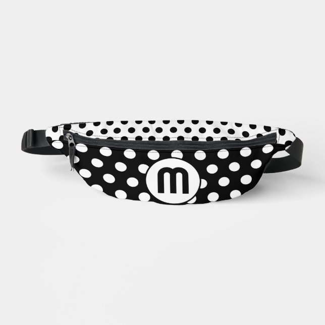 Monogram Black and White Polka Dots Custom Colour Fanny Pack (Front)
