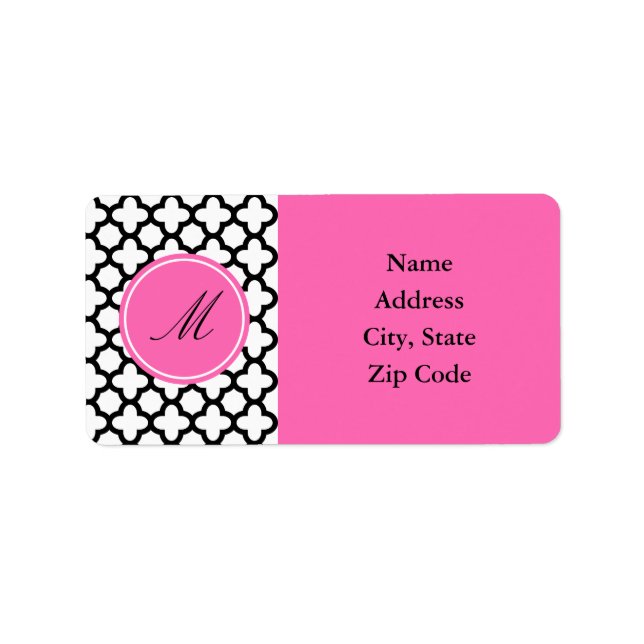 Monogram Black and White Quatrefoil Label (Front)