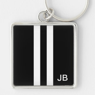 Monogram Black and White Stripe Mens Keychain