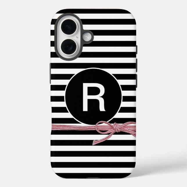 Monogram Black and White Striped Tied with String Case-Mate iPhone Case (Back)