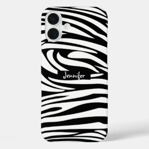 Monogram Black and White Striped Zebra Pattern iPhone 16 Plus Case