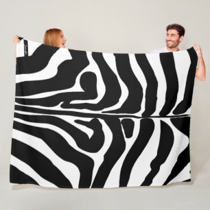 Monogram Black and White Striped Zebra Pattern Fleece Blanket
