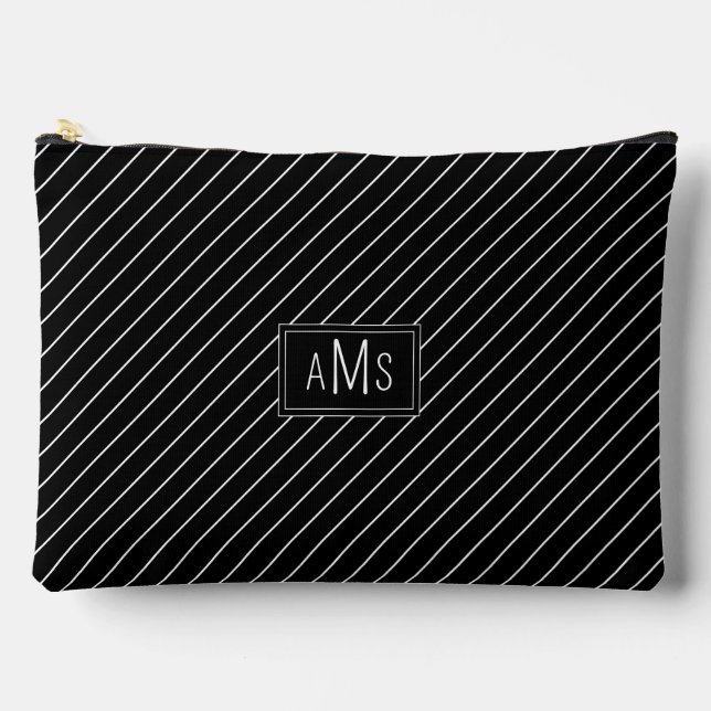 Monogram Black and White Stripes Accessory Pouch (Front)