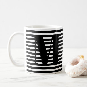 Monogram black and white stripes pattern modern coffee mug