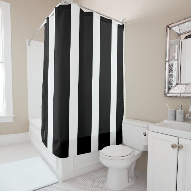 Monogram Black and White Stripes Stylish Pattern (In Situ)