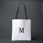Monogram Black and White Tote Bag for Bridesmaid<br><div class="desc">Minimalistic Black and White Tote Bag.Add your own custom initial letter. Perfect party favour gift idea for chic wedding, fancy Birthday, anniversary, bachelorette, engagement, girls weekend, bridal shower etc. Customizable background colour. Trendy accessories for women and girls. Make your own for bride, bridesmaids, maid of honour, flower girls, mother of...</div>
