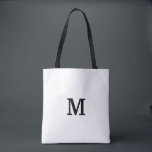 Monogram Black and White Tote Bag for Bridesmaid<br><div class="desc">Minimalistic Black and White Tote Bag.Add your own custom initial letter. Perfect party favour gift idea for chic wedding, fancy Birthday, anniversary, bachelorette, engagement, girls weekend, bridal shower etc. Customizable background colour. Trendy accessories for women and girls. Make your own for bride, bridesmaids, maid of honour, flower girls, mother of...</div>