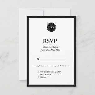 Monogram Black and White Wedding Food Options RSVP Card