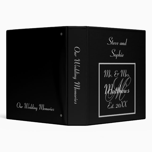 Monogram Black and White Wedding Memories Binder (Background)