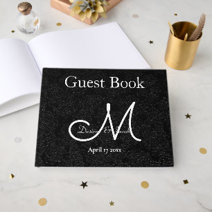 Monogram Black And White Wedding Reception Guest Book