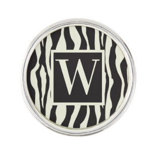 Monogram   Black and White Wild Exotic Zebra Print Lapel Pin