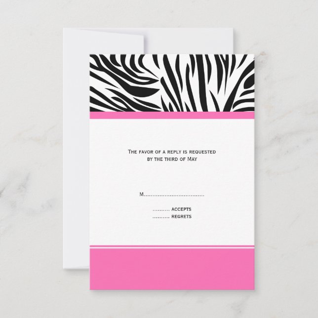 Monogram Black and White Zebra Print and Hot Pink RSVP Card (Front)
